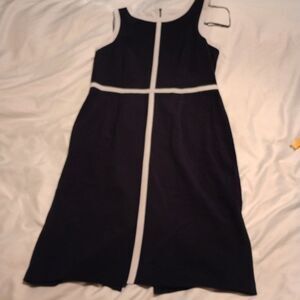 Emma & Michele Size 14 Navy Sleeveless Midi Dress. White Trim Event Wedding